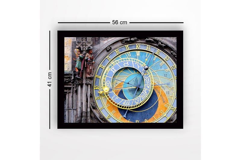 Inramad Canvastavla i trä - 41x56 cm - Astronomisk klocka med detaljerade cirklar och symboler - Guld / Blå / Orange - Inredning & dekor - Tavlor & konst