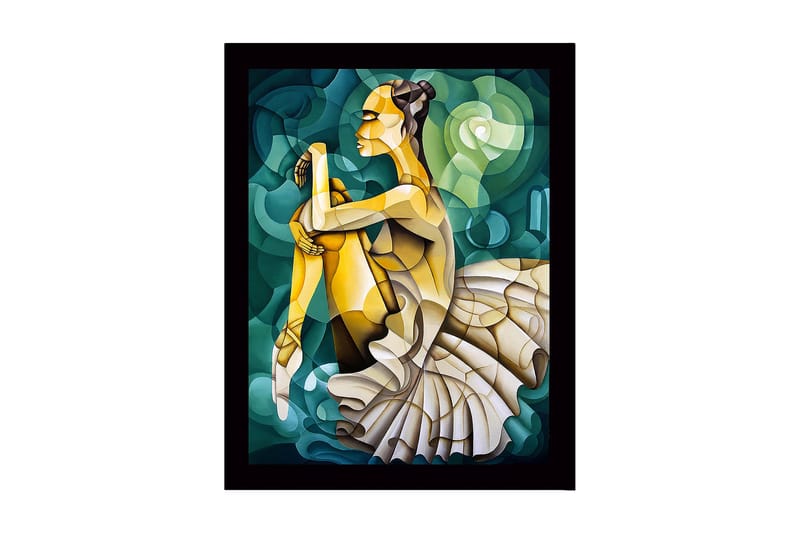 Inramad Canvastavla i trä - 41x56 cm - Ballettdansös i en elegant pose - Grön / Beige / Gul - Inredning & dekor - Tavlor & konst