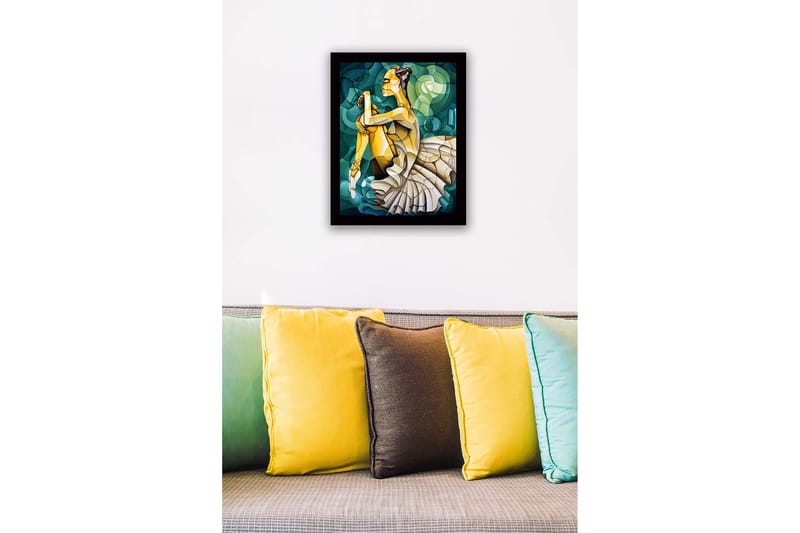 Inramad Canvastavla i trä - 41x56 cm - Ballettdansös i en elegant pose - Grön / Beige / Gul - Inredning & dekor - Tavlor & konst