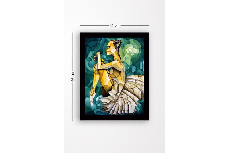 Inramad Canvastavla i trä - 41x56 cm - Ballettdansös i en elegant pose - Grön / Beige / Gul - Inredning & dekor - Tavlor & konst