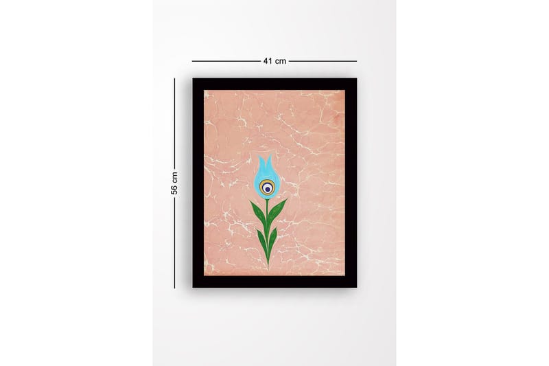 Inramad Canvastavla i trä - 41x56 cm - Blomma med blå kronblad och grön stjälk - Blå / Grön / Rosa - Inredning & dekor - Tavlor & konst