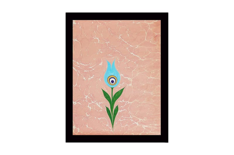 Inramad Canvastavla i trä - 41x56 cm - Blomma med blå kronblad och grön stjälk - Blå / Grön / Rosa - Inredning & dekor - Tavlor & konst