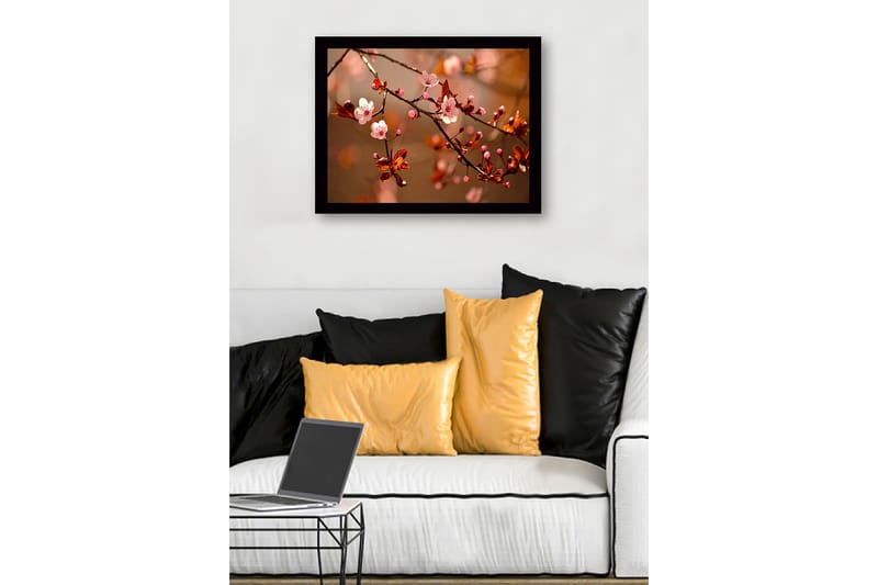 Inramad Canvastavla i trä - 41x56 cm - Blommande körsbärsgrenar i mjuka nyanser - Rosa / Brunt / Grönt - Inredning & dekor - Tavlor & konst