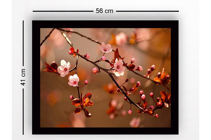 Inramad Canvastavla i trä - 41x56 cm - Blommande körsbärsgrenar i mjuka nyanser - Rosa / Brunt / Grönt - Inredning & dekor - Tavlor & konst