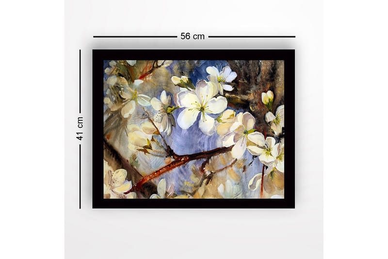 Inramad Canvastavla i trä - 41x56 cm - Blommande körsbärsgrenar i mjuka pastellfärger - Vit / Ljusblå / Grön - Inredning & dekor - Tavlor & konst