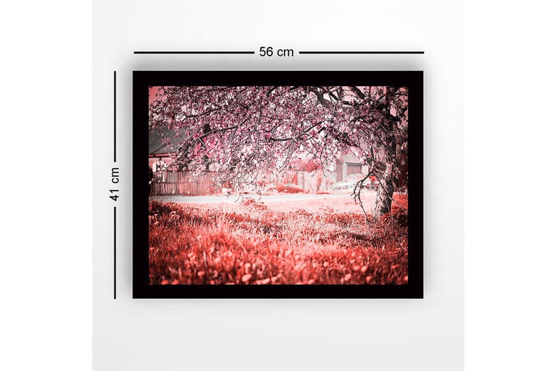 Inramad Canvastavla i trä - 41x56 cm - Blommande körsbärsträd i en drömlik landskapsmiljö - Rosa / Grön / Vit - Inredning & dekor - Tavlor & konst