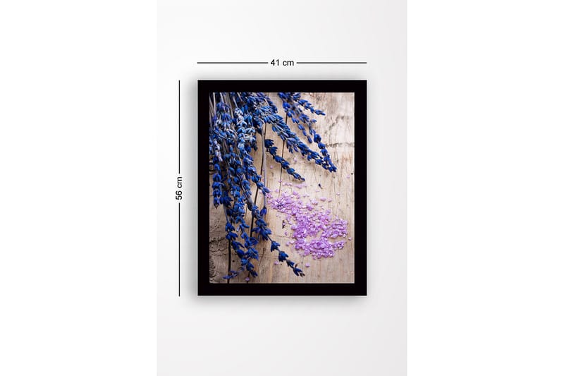 Inramad Canvastavla i trä - 41x56 cm - Blommor av lavendel med rosa saltkristaller - Blå / Lila - Inredning & dekor - Tavlor & konst
