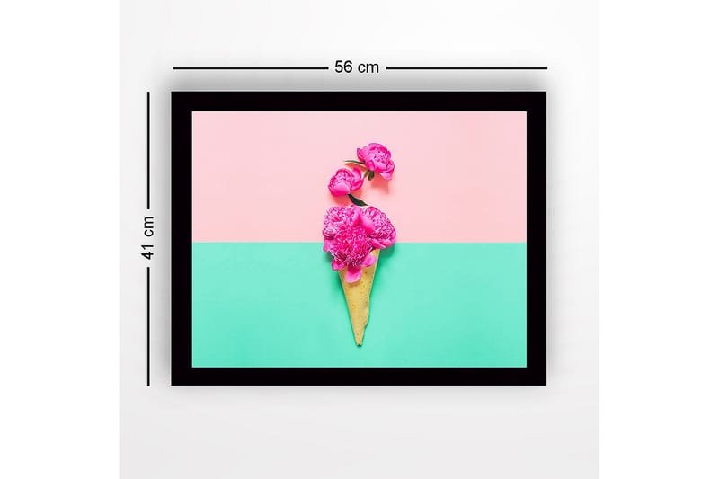 Inramad Canvastavla i trä - 41x56 cm - Blommor i en glasskon som står mot en färgglad bakgrund - Rosa / Grön / Gul - Inredning & dekor - Tavlor & konst