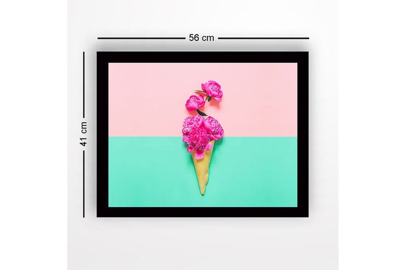 Inramad Canvastavla i trä - 41x56 cm - Blommor i en glasskon som står mot en färgglad bakgrund - Rosa / Grön / Gul - Inredning & dekor - Tavlor & konst