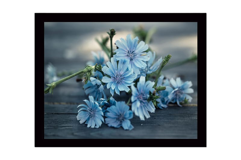 Inramad Canvastavla i trä - 41x56 cm - Blommor i mjuka blå nyanser - Ljusblå / Grön - Inredning & dekor - Tavlor & konst