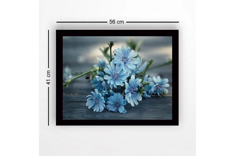 Inramad Canvastavla i trä - 41x56 cm - Blommor i mjuka blå nyanser - Ljusblå / Grön - Inredning & dekor - Tavlor & konst