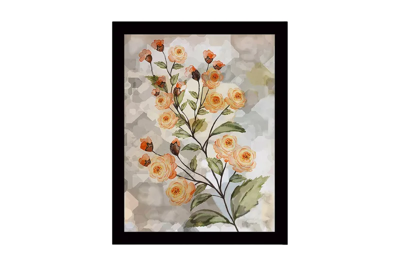 Inramad Canvastavla i trä - 41x56 cm - Blomsterarrangemang med rosor i mjuka nyanser, Ljus orange / Grön / Beige