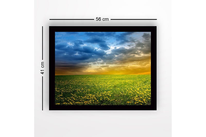 Inramad Canvastavla i trä - 41x56 cm - Blomstrande äng med gula maskrosor under en dramatisk himmel - Gult / Blått / Grönt - Inredning & dekor - Tavlor & konst