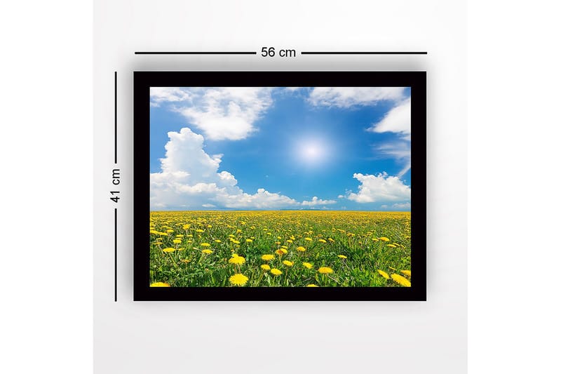 Inramad Canvastavla i trä - 41x56 cm - Blomstrande fält av maskrosor under en klarblå himmel - Gult / Grönt / Blått - Inredning & dekor - Tavlor & konst