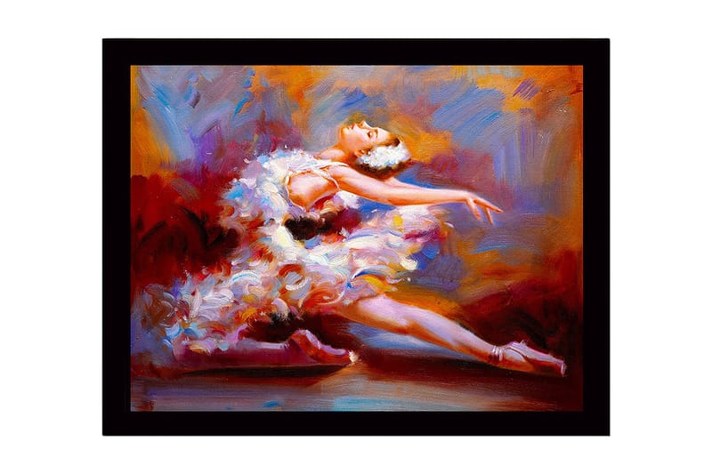 Inramad Canvastavla i trä - 41x56 cm - Dansande ballerina i en färgsprakande klänning - Röd / Vit / Orange - Inredning & dekor - Tavlor & konst