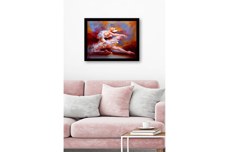 Inramad Canvastavla i trä - 41x56 cm - Dansande ballerina i en färgsprakande klänning - Röd / Vit / Orange - Inredning & dekor - Tavlor & konst