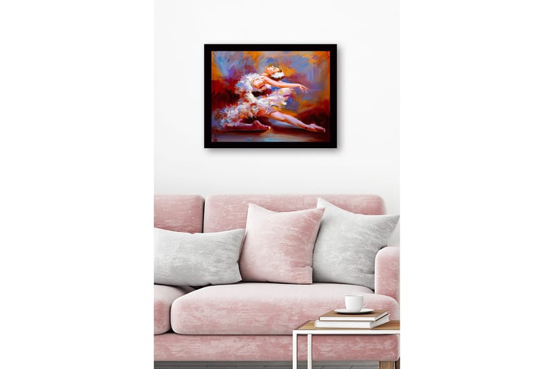 Inramad Canvastavla i trä - 41x56 cm - Dansande ballerina i en färgsprakande klänning - Röd / Vit / Orange - Inredning & dekor - Tavlor & konst
