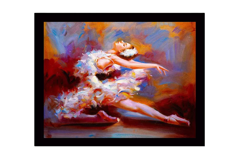 Inramad Canvastavla i trä - 41x56 cm - Dansande ballerina i en färgsprakande klänning - Röd / Vit / Orange - Inredning & dekor - Tavlor & konst