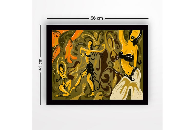 Inramad Canvastavla i trä - 41x56 cm - Dansande kvinnor i en färgglad och abstrakt komposition - Guld / Orange / Brun - Inredning & dekor - Tavlor & konst