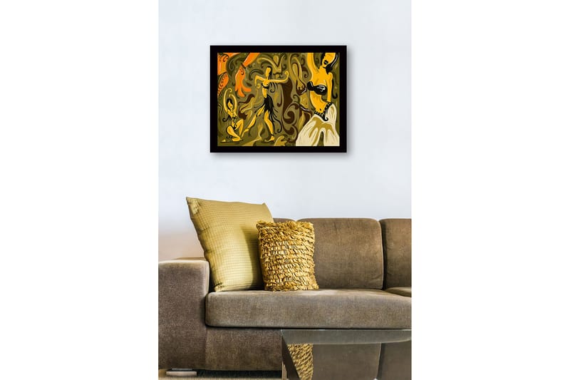 Inramad Canvastavla i trä - 41x56 cm - Dansande kvinnor i en färgglad och abstrakt komposition - Guld / Orange / Brun - Inredning & dekor - Tavlor & konst