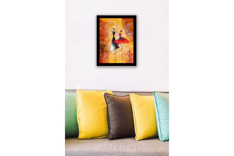 Inramad Canvastavla i trä - 41x56 cm - Dansande par i färgglada klänningar - Röd / Svart / Gul - Inredning & dekor - Tavlor & konst