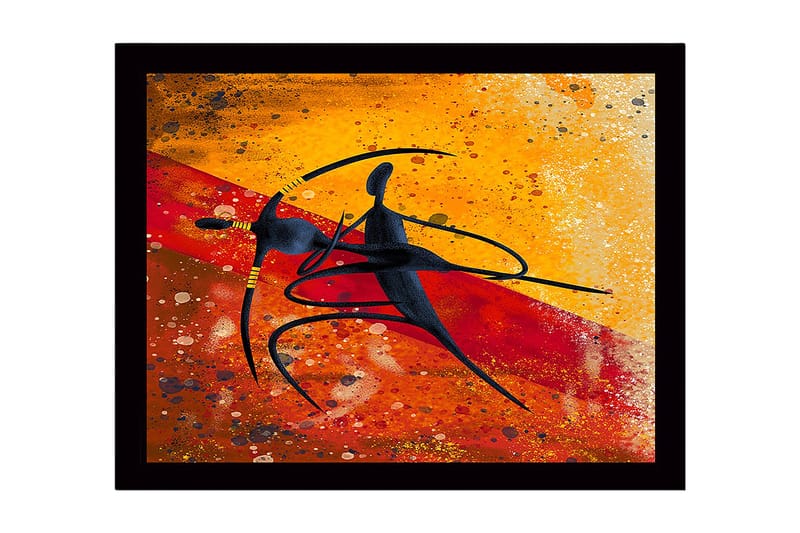 Inramad Canvastavla i trä - 41x56 cm - Dansande par i abstrakt stil, Guld / Röd / Svart