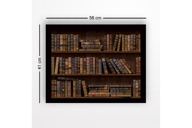 Inramad Canvastavla i trä - 41x56 cm - Detaljerad bokhylla med gamla böcker i varierande färger och storlekar - Brun / Beige / Svart - Inredning & dekor - Tavlor & konst