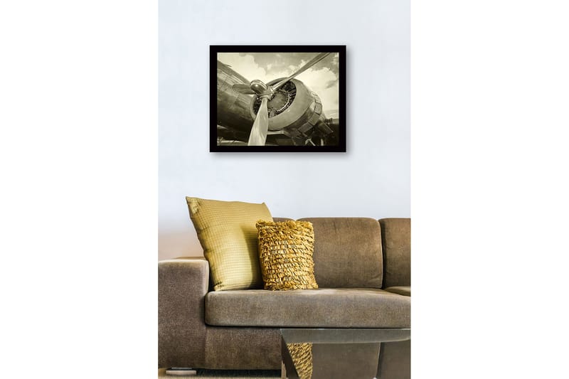 Inramad Canvastavla i trä - 41x56 cm - Detaljerad närbild av en flygplanspropeller och motor - Grå / Svart / Silver - Inredning & dekor - Tavlor & konst