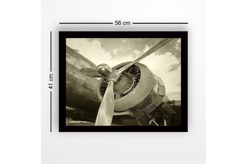 Inramad Canvastavla i trä - 41x56 cm - Detaljerad närbild av en flygplanspropeller och motor - Grå / Svart / Silver - Inredning & dekor - Tavlor & konst