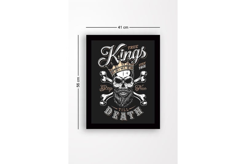 Inramad Canvastavla i trä - 41x56 cm - Dödskalle med krona och korslagda benknotor - Svart / Vit / Guld - Inredning & dekor - Tavlor & konst