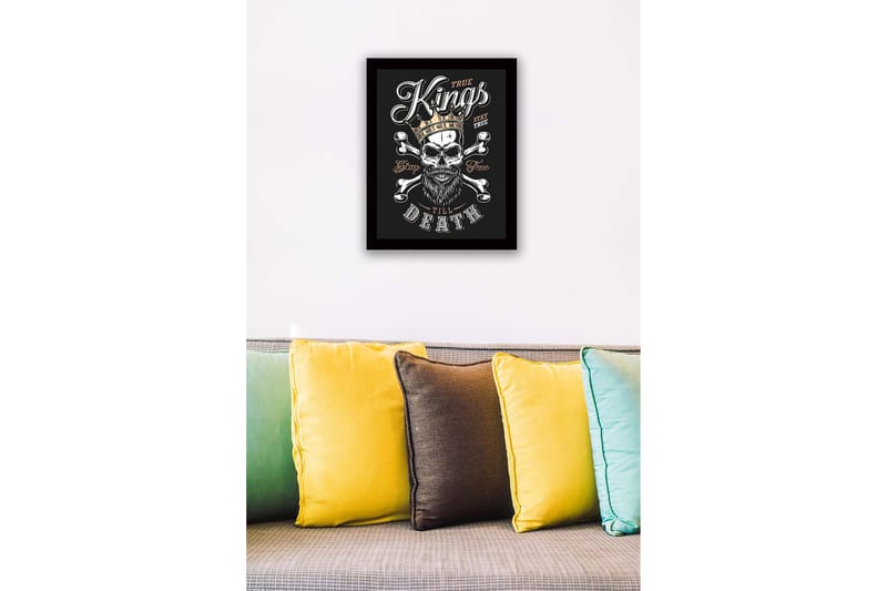 Inramad Canvastavla i trä - 41x56 cm - Dödskalle med krona och korslagda benknotor - Svart / Vit / Guld - Inredning & dekor - Tavlor & konst