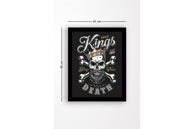 Inramad Canvastavla i trä - 41x56 cm - Dödskalle med krona och korslagda benknotor - Svart / Vit / Guld - Inredning & dekor - Tavlor & konst