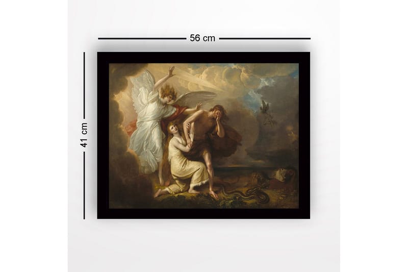 Inramad Canvastavla i trä - 41x56 cm - Dramatiskt ögonblick med en ängel som skyddar en kvinna och en man i sorg - Ljus beige / Mörkbrun / Vit - Inredning & dekor - Tavlor & konst