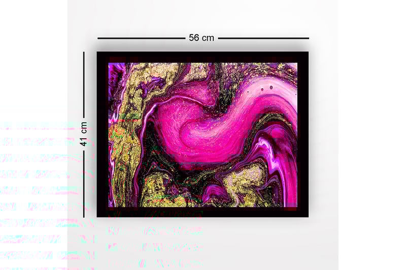 Inramad Canvastavla i trä - 41x56 cm - Dynamisk abstrakt komposition med rosa och guldiga inslag - Rosa / Guld / Svart - Inredning & dekor - Tavlor & konst