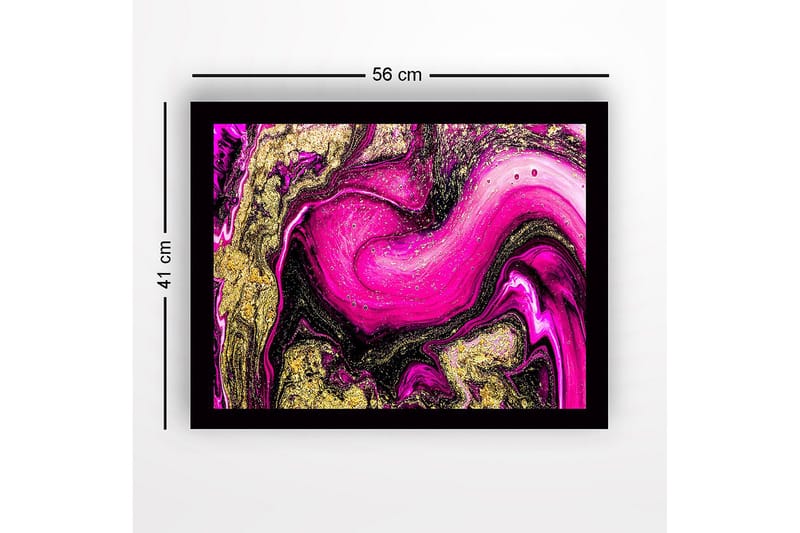 Inramad Canvastavla i trä - 41x56 cm - Dynamisk abstrakt komposition med rosa och guldiga inslag - Rosa / Guld / Svart - Inredning & dekor - Tavlor & konst