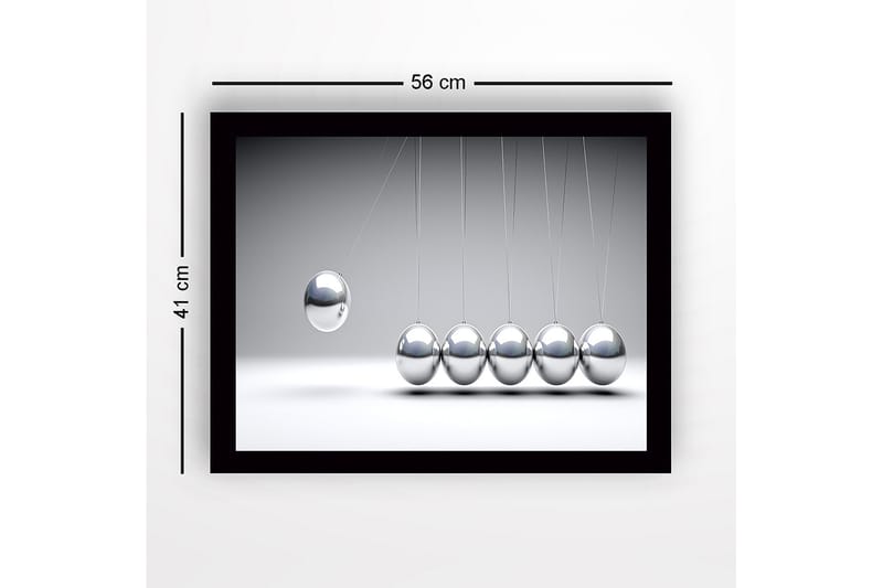 Inramad Canvastavla i trä - 41x56 cm - Dynamisk komposition med hängande metallkulor i rörelse - Silver / Grå - Inredning & dekor - Tavlor & konst