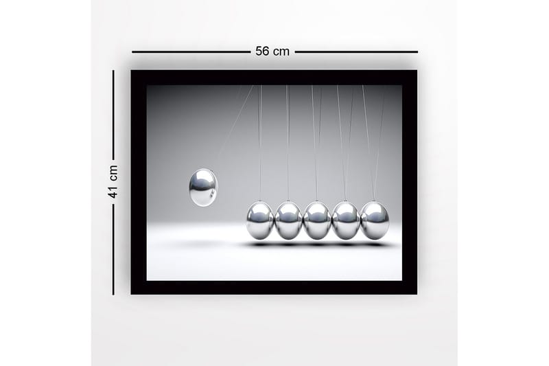 Inramad Canvastavla i trä - 41x56 cm - Dynamisk komposition med hängande metallkulor i rörelse - Silver / Grå - Inredning & dekor - Tavlor & konst