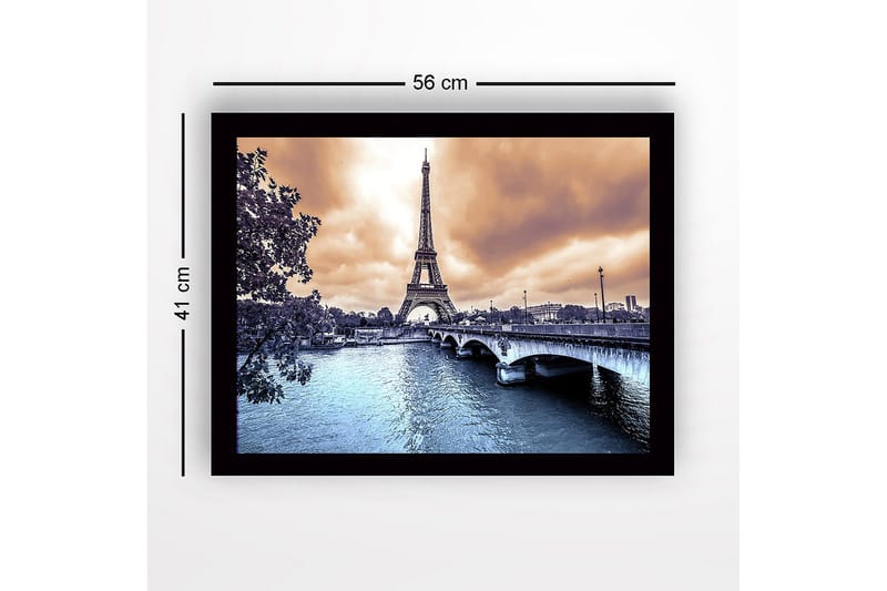 Inramad Canvastavla i trä - 41x56 cm - Eiffeltornet omgiven av en dramatisk himmel och en spegelblanka flod - Blå / Orange / Grå - Inredning & dekor - Tavlor & konst