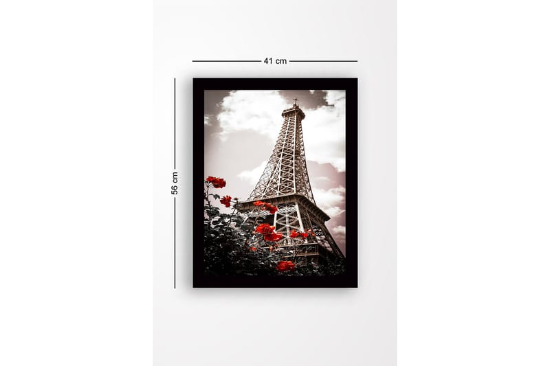 Inramad Canvastavla i trä - 41x56 cm - Eiffeltornet omgiven av röda rosor - Röd / Svart / Grå - Inredning & dekor - Tavlor & konst