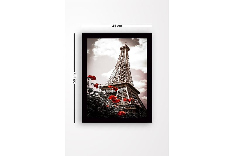 Inramad Canvastavla i trä - 41x56 cm - Eiffeltornet omgiven av röda rosor - Röd / Svart / Grå - Inredning & dekor - Tavlor & konst