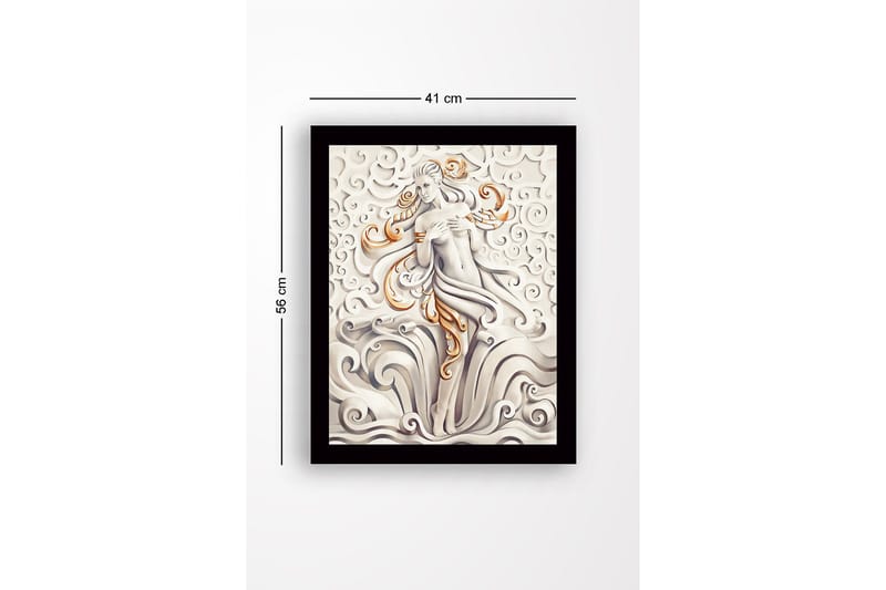 Inramad Canvastavla i trä - 41x56 cm - Elegant figur av en kvinna omgiven av svängande moln och vågor - Grå / Beige / Orange - Inredning & dekor - Tavlor & konst