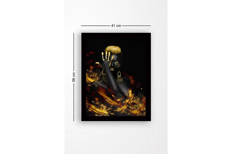 Inramad Canvastavla i trä - 41x56 cm - Elegant kvinna med guldiga detaljer och svart bakgrund - Svart / Guld - Inredning & dekor - Tavlor & konst