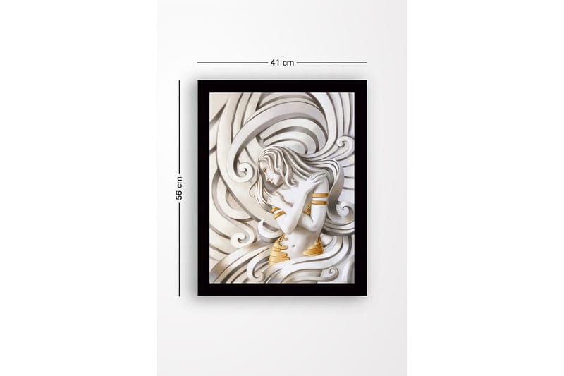 Inramad Canvastavla i trä - 41x56 cm - Elegant kvinna omgiven av svängande linjer - Vit / Guld / Grå - Inredning & dekor - Tavlor & konst