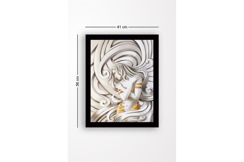 Inramad Canvastavla i trä - 41x56 cm - Elegant kvinna omgiven av svängande linjer - Vit / Guld / Grå - Inredning & dekor - Tavlor & konst