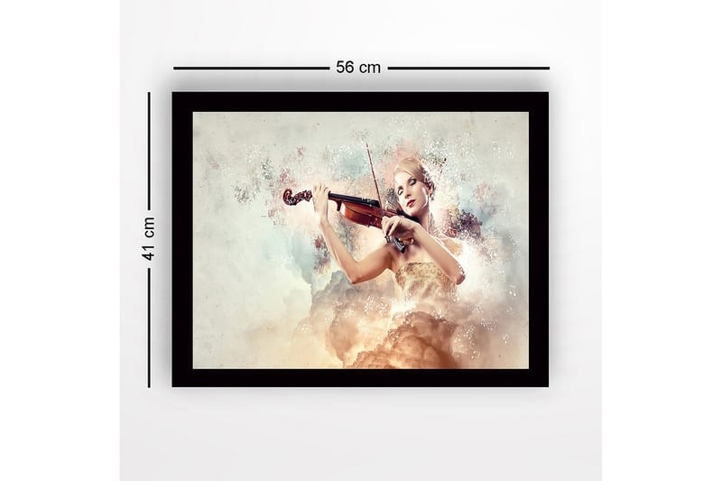 Inramad Canvastavla i trä - 41x56 cm - Elegant kvinna som spelar fiol omgiven av drömlika moln - Ljus beige / Mjuk rosa / Guld - Inredning & dekor - Tavlor & konst