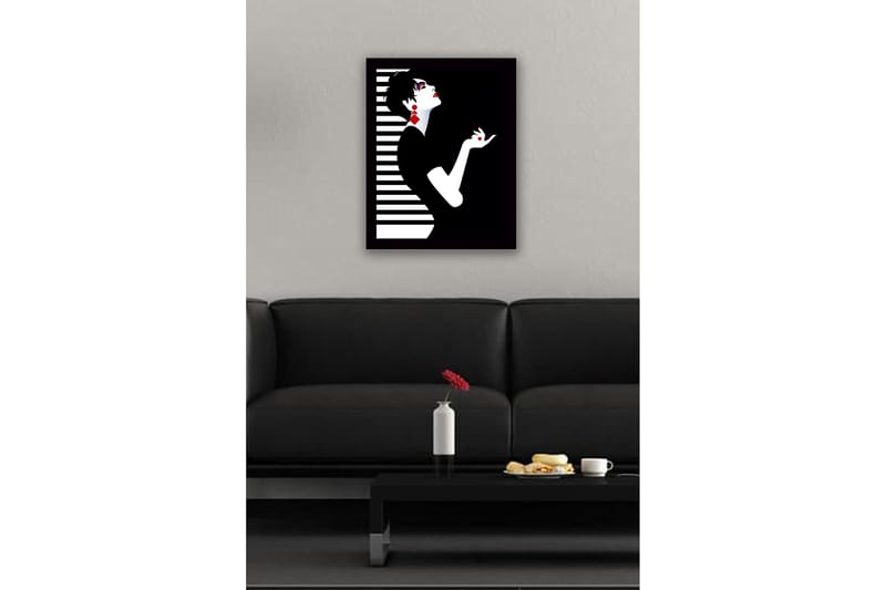 Inramad Canvastavla i trä - 41x56 cm - Elegant silhuett av en kvinna med dramatisk pose - Svart / Vit / Röd - Inredning & dekor - Tavlor & konst