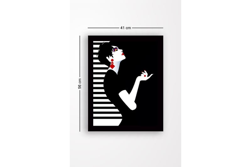 Inramad Canvastavla i trä - 41x56 cm - Elegant silhuett av en kvinna med dramatisk pose - Svart / Vit / Röd - Inredning & dekor - Tavlor & konst