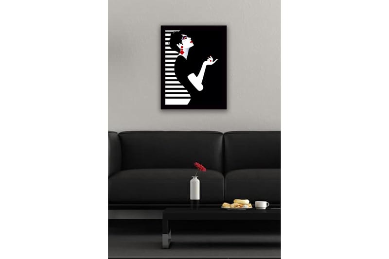 Inramad Canvastavla i trä - 41x56 cm - Elegant silhuett av en kvinna med dramatisk pose - Svart / Vit / Röd - Inredning & dekor - Tavlor & konst
