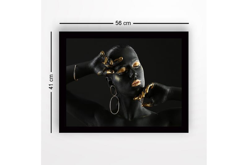 Inramad Canvastavla i trä - 41x56 cm - Elegant porträtt av en kvinna med svart kroppsmålning och guldiga detaljer - Svart / Guld - Inredning & dekor - Tavlor & konst