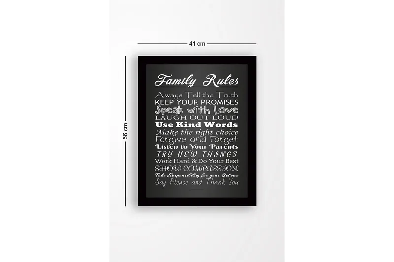 Inramad Canvastavla i trä - 41x56 cm - Familjeregelverk med inspirerande budskap - Vit / Svart - Inredning & dekor - Tavlor & konst
